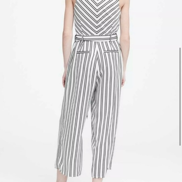 Banana Republic Black and White Striped Wide-Leg Jumpsuit. Size 14 - Picture 2 of 5